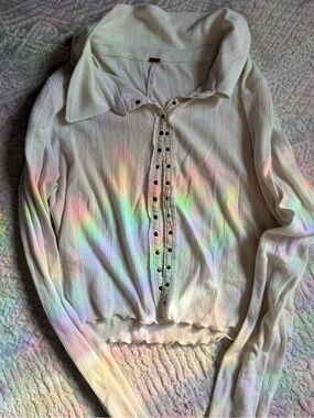 Free People Long Sleeve Button Front Top